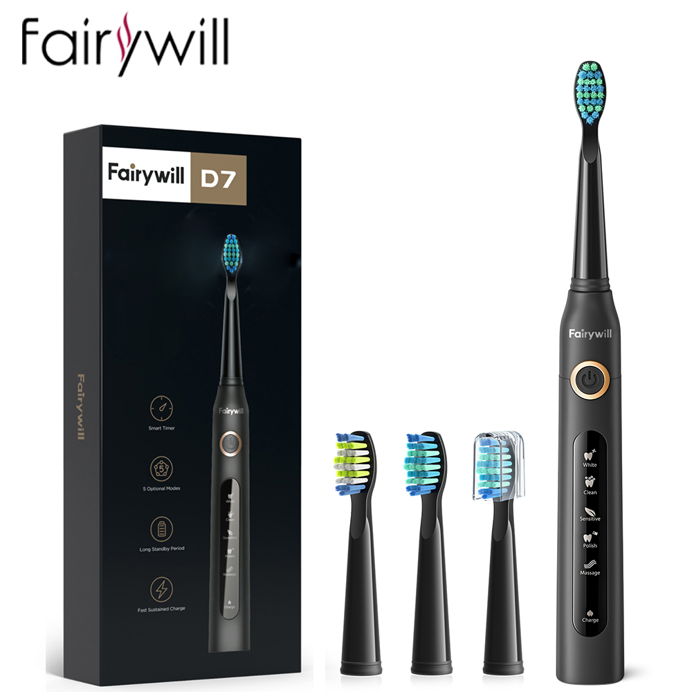 Teeth Whitening Toothbrush - Fairywill 성인용 전기 음파 칫솔, USB