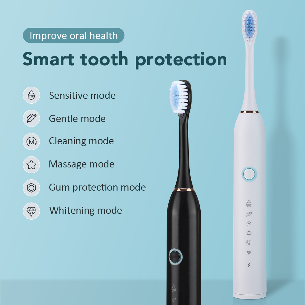 전기 음파 칫솔 교체 헤드가있는 충전식 6 모드 전자  - Teeth Whitening Toothbrush 리뷰 및 가격