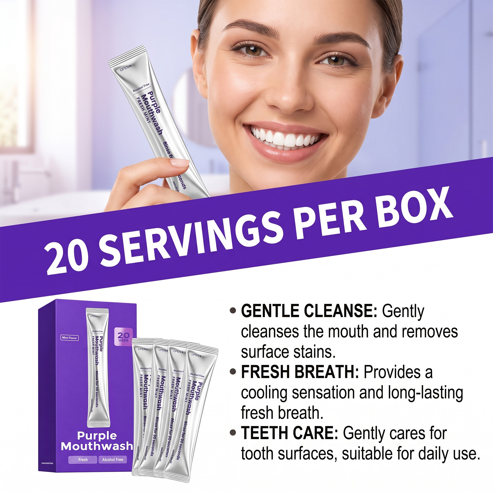 20팩 인스턴트 화이트닝 구강청결제 치아 색상 교정 구 - Whitening Mouthwash 리뷰 및 가격